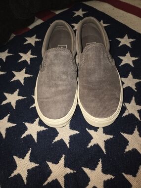 Vans Corduroy Slip-On Sneakers in Gray with White Sole